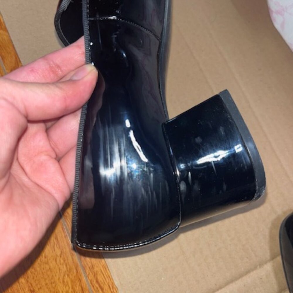 Kelly & Katie Black Patent Payln Slip On Loafers Block Heel - Picture 4 of 5